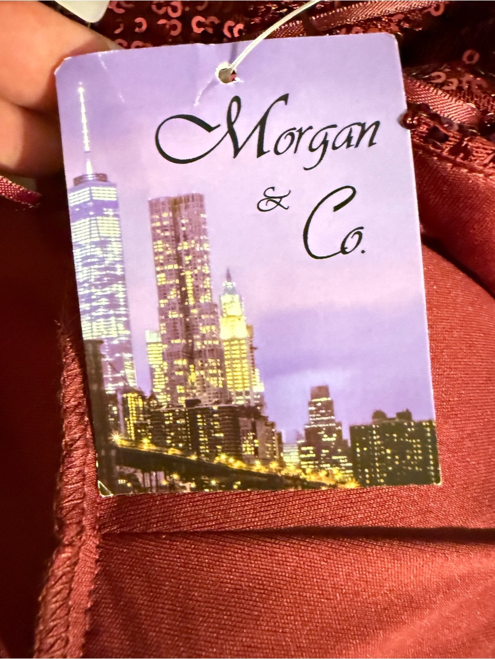 NWT Morgan & Co Sequin High Neck Keyhole Open Back Formal Evening Gown Merlot 5 - Picture 13 of 15